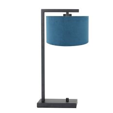 Zwarte tafellamp Stang 7124ZW met blauw velours kap