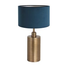 Bronskleurige tafellamp Brass 7309BR met blauw velours kap