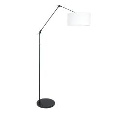 Zwarte vloerlamp / booglamp Prestige Chic 8114ZW met wit grof linnen kap