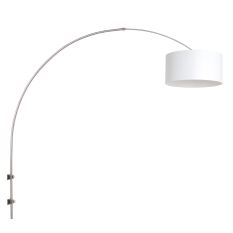 Steel-colored arc / wall lamp Sparkled Light 8142ST with white linen barrel shade