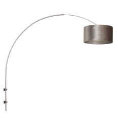 Steel-colored arc / wall lamp Sparkled Light 8146ST with gray velvet barrel shade