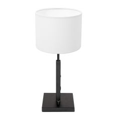 Black table lamp Stang 8159ZW with rotary switch and white linen shade