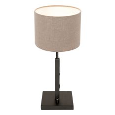 Black table lamp Stang 8160ZW with rotary switch and gray coarse linen shade
