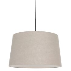 Zwarte hanglamp Sparkled Light 8191ZW met grijs taps toelopende grof linnen kap