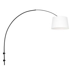 Black arc wall lamp Sparkled Light 8193ZW with white tapered coarse linen shade