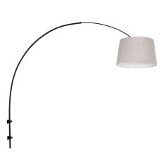 Zwarte boog wandlamp Sparkled Light 8194ZW met grijs taps toelopende linnen kap