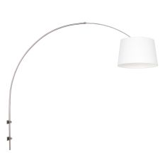 Staalkleurige boog / wandlamp Sparkled Light 8198ST met wit grof linnen taps toelopende kap