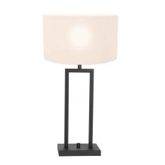 Black table lamp Stang 8209ZW with rotary switch and white linen shade