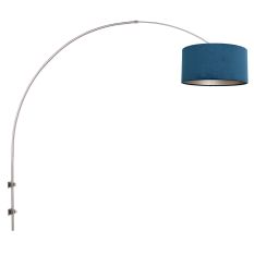 Steel-colored arc / wall lamp Sparkled Light 8246ST with blue velvet barrel shade