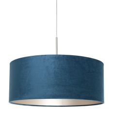 Staalkleurige hanglamp Sparkled Light 8247ST met blauw velours kap