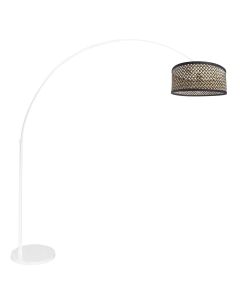 Witte vloerlamp / booglamp Sparkled Light 3784W met bamboe zwart naturel kap