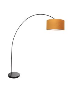 Bogenlampe Solva 3896ZW Schwarz mit goldfarbenem Samtlampenschirm