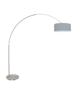 Staalkleurige vloerlamp / booglamp Sparkled Light 3927ST inclusief blauw linnen kap