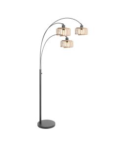 3 Lichts vloerlamp Sparkled Light 4148ZW met naturel bamboe kappen