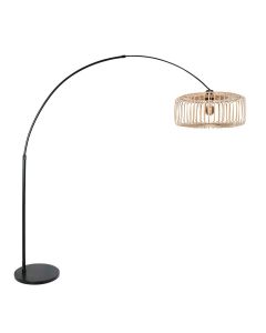 Black floor lamp / arc lamp Sparkled Light 4149ZW with natural bamboo shade