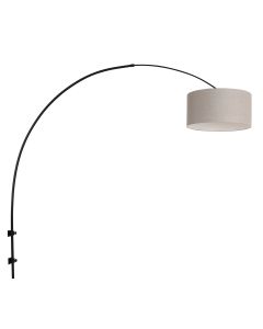 Black arc wall lamp Sparkled Light 8137ZW with gray coarse linen shade