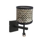 Zwarte wandlamp Stang 3701ZW met leeslamp en naturel zwart bamboe kap