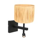 Zwarte wandlamp Stang 3702ZW met leeslamp en naturel gras kap