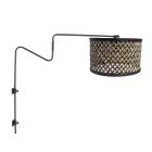 Zwarte wandlamp met zwenkarm Linstrom 3720ZW met naturel zwart bamboe kap