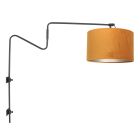 Zwarte wandlamp met zwenkarm Linstrom 3723ZW met goudkleurige velours kap