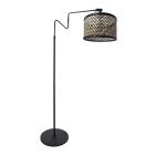 Zwarte vloerlamp 'kleine booglamp' Linstrom 3729ZW met blank/zwart bamboe kap