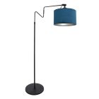 Lampe sur pied noire 'petite lampe arquée' Linstrom 3736ZW avec abat-jour en velours bleu