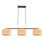 Zwarte 3-lichts hanglamp Stang 3744ZW met blank naturel gras kappen