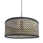 Zwarte hanglamp Sparkled Light 3753ZW met blank met zwart bamboe kap