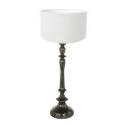 Black lamp base Bois 3769ZW with coarse linen white lampshade