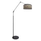 Zwarte vloerlamp / booglamp Prestige Chic 3792ZW met zwart naturel bamboe kap