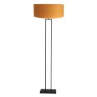 Black standing lamp Stang 3848ZW with E27 fitting and gold-colored velvet shade