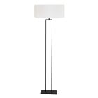 Black standard lamp Stang 3851ZW with E27 fitting and large linen cap