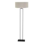 Black standard lamp Stang 3852ZW with E27 fitting and gray linen cap