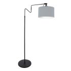 Lampe sur pied noire 'petite lampe arquée' Linstrom 3950ZW avec abat-jour en lin bleu denim