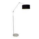 Staalkleurige vloerlamp Prestige Chic 3975ST met zwart linnen kap