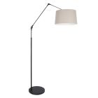 Black floor lamp / arc lamp Prestige Chic 8185ZW with gray coarse linen shade