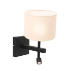 Zwarte wandlamp Stang 8202ZW met leeslamp en wit linnen kap