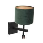 Zwarte wandlamp Stang 8205ZW met leeslamp en groen velours kap