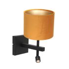 Zwarte wandlamp Stang 8207ZW met leeslamp en goud velours kap