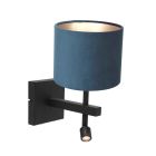 Zwarte wandlamp Stang 8208ZW met leeslamp en blauw velours kap