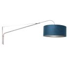 Staalkleurige wandlamp Elegant Classy 8243ST met blauw velours kap