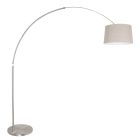 Staalkleurige vloerlamp booglamp Sparkled Light 9676ST met grijs taps toelopende grof linnen kap