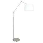 Staalkleurige vloerlamp Prestige Chic 9718ST met wit taps toelopende linnen kap