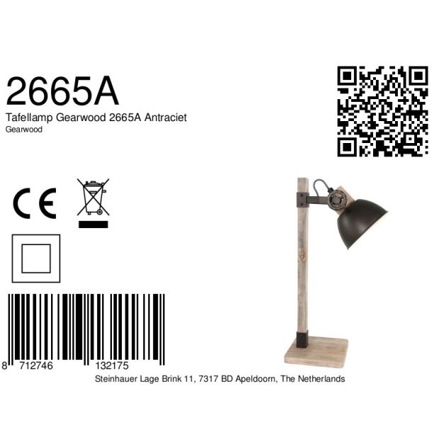 lengte Azijn In hoeveelheid Tafellamp Gearwood 2665A Antraciet